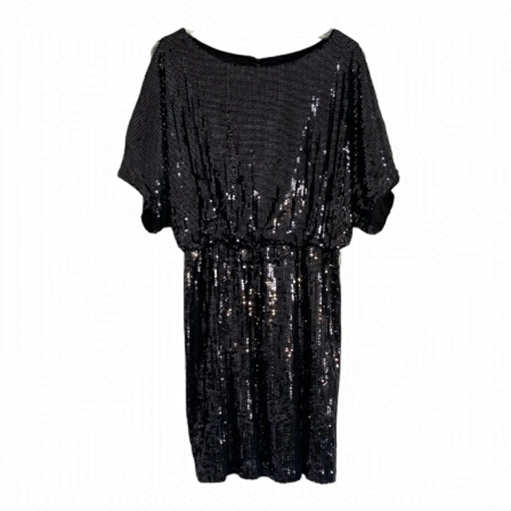 BA Nites by Melanie Lyne Black Sequins Mini Cocktail Dress Boat Neck Size 6